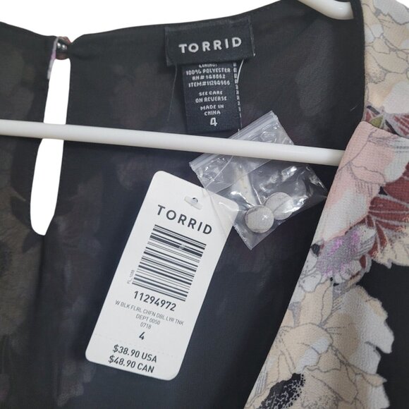 NEW PLUS SIZE 4X Torrid Floral Chiffon Double Layer Tank Top Black Pink 4X - Picture 11 of 14